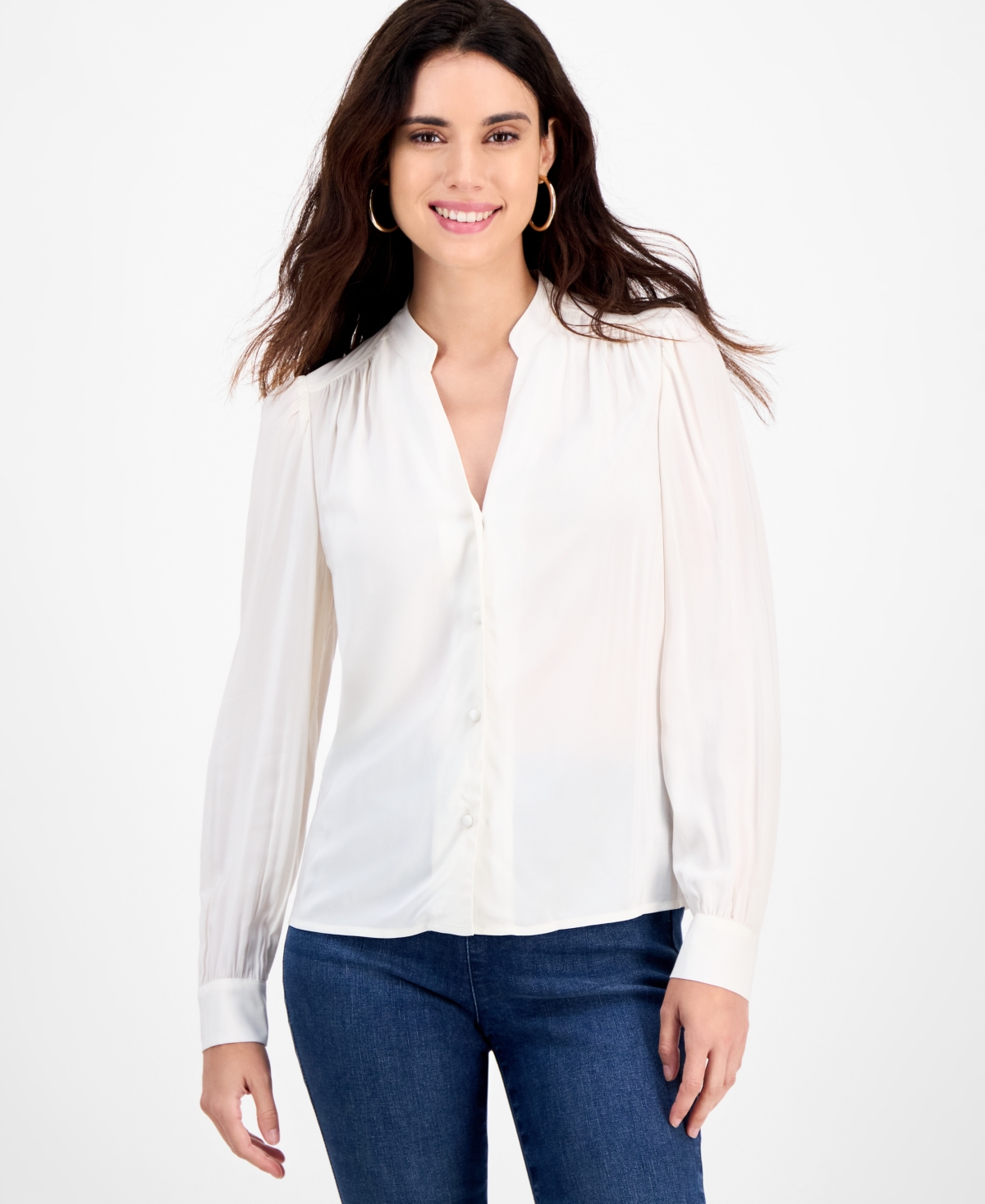Inc International Concepts Petite Puff-sleeve Blouse, Macy's Exclusive In Brown