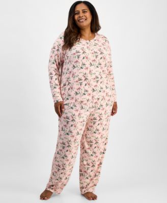 Charter Club - Plus Size Long-Sleeve Henley Knit Pajama Set