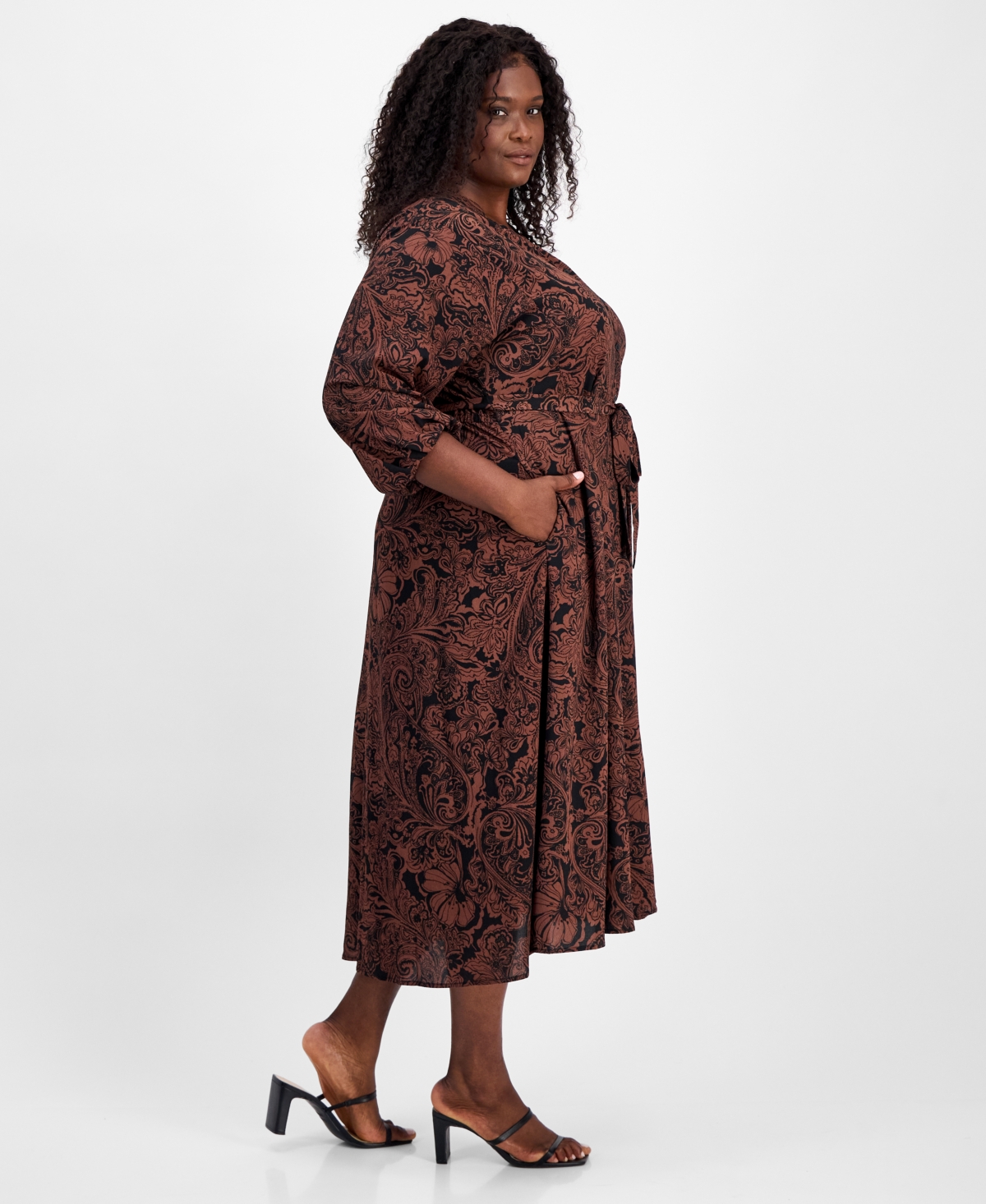 Robbie Bee Plus Size Paisley-print Shirtdress In Multi