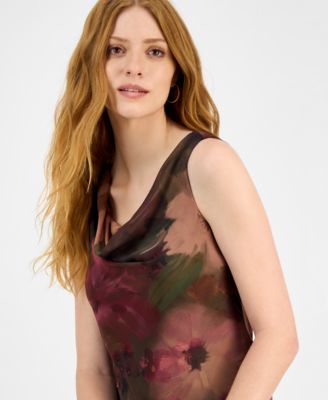 Petite Printed Cowlneck High-Low Midi Dress