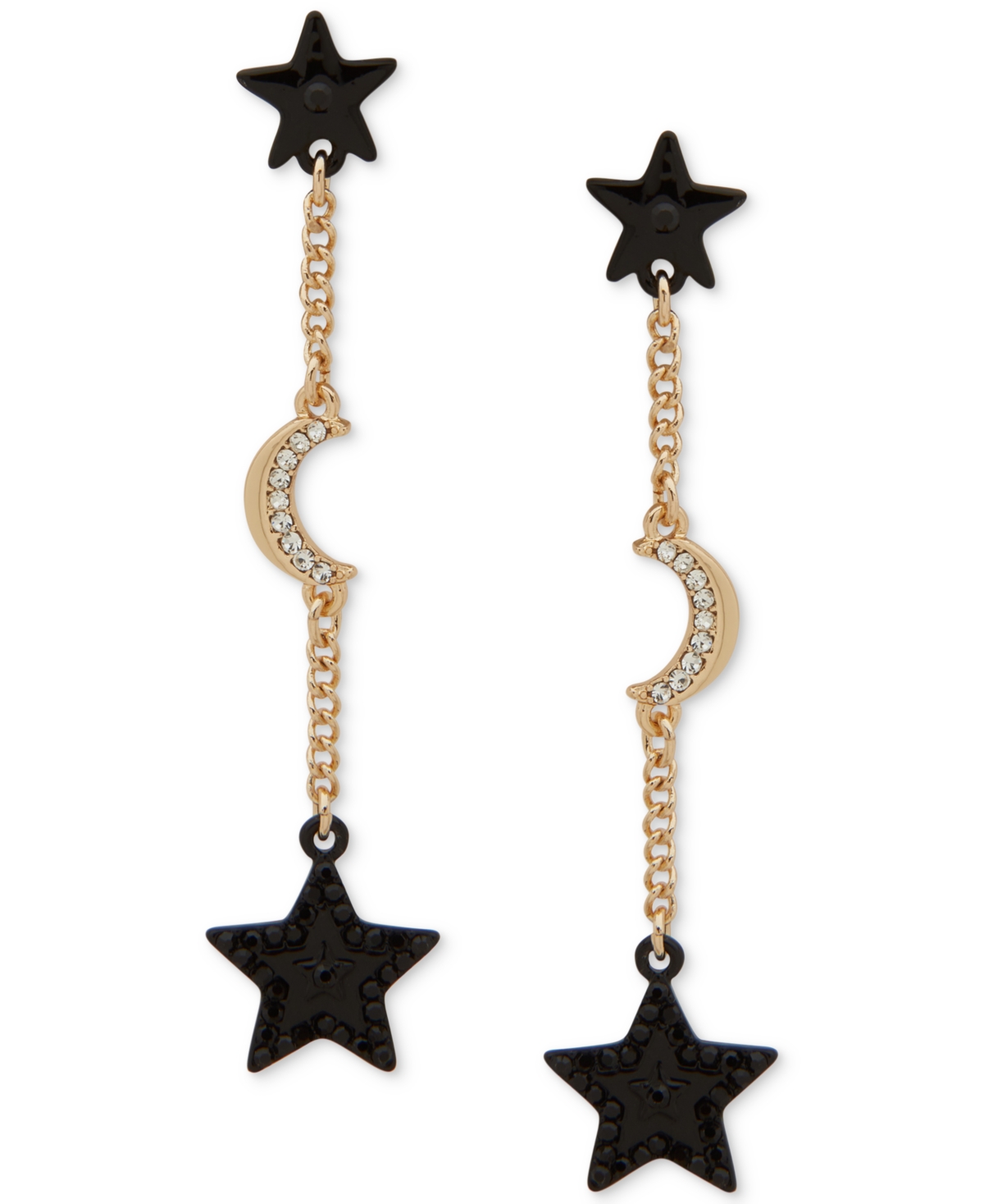 Karl Lagerfeld Pave Star & Moon Linear Drop Earrings In Black