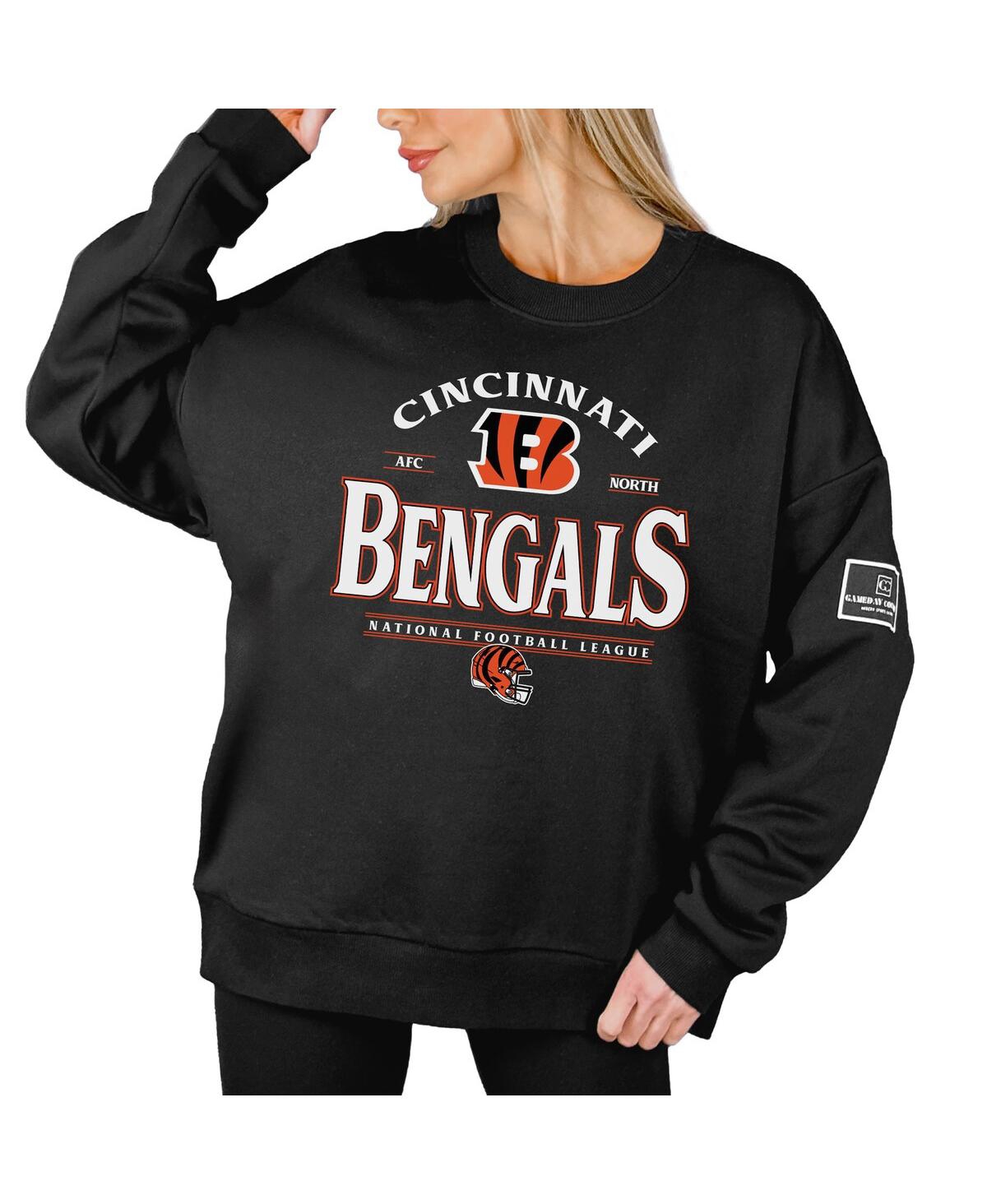 Women's Black Cincinnati Bengals Oversized Players Only Black Label Pullover Sweatshirt - Black