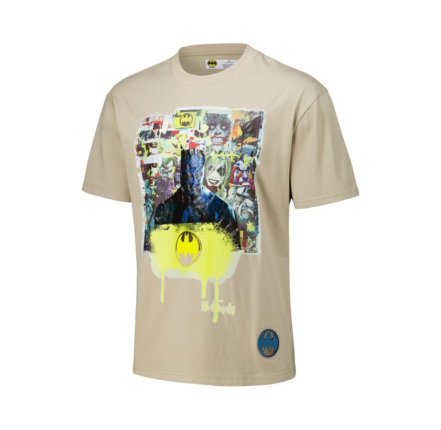 Men's Tan Batman Comics Spray Paint Loose Fit T-Shirt