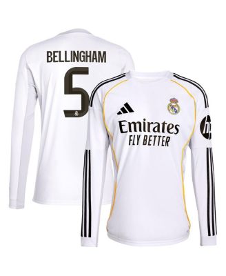 adidas - Men's Jude Bellingham White Real Madrid 2025/26 Home Replica Long Sleeve Jersey