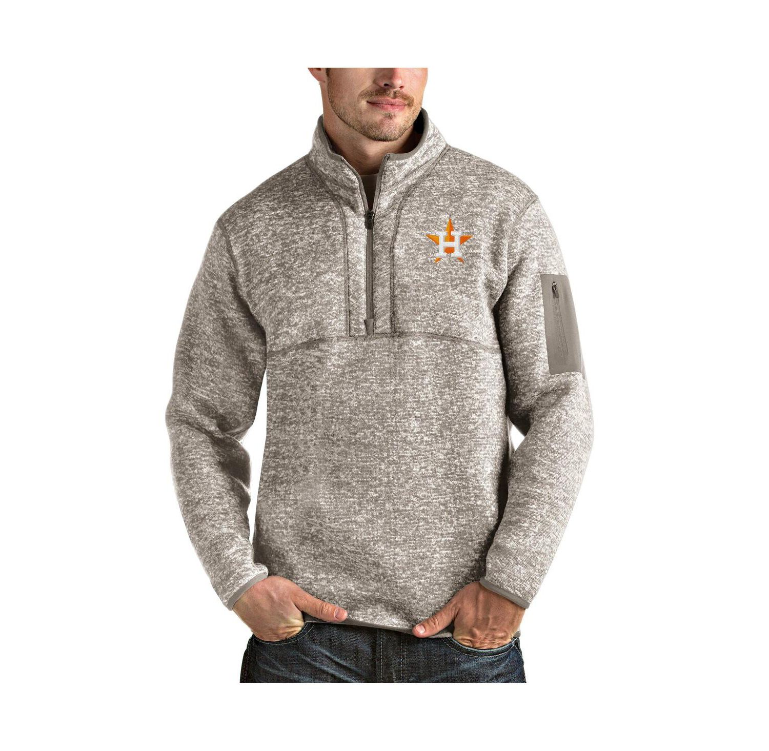 Men's Oatmeal Houston Astros Fortune Quarter-Zip Pullover Jacket