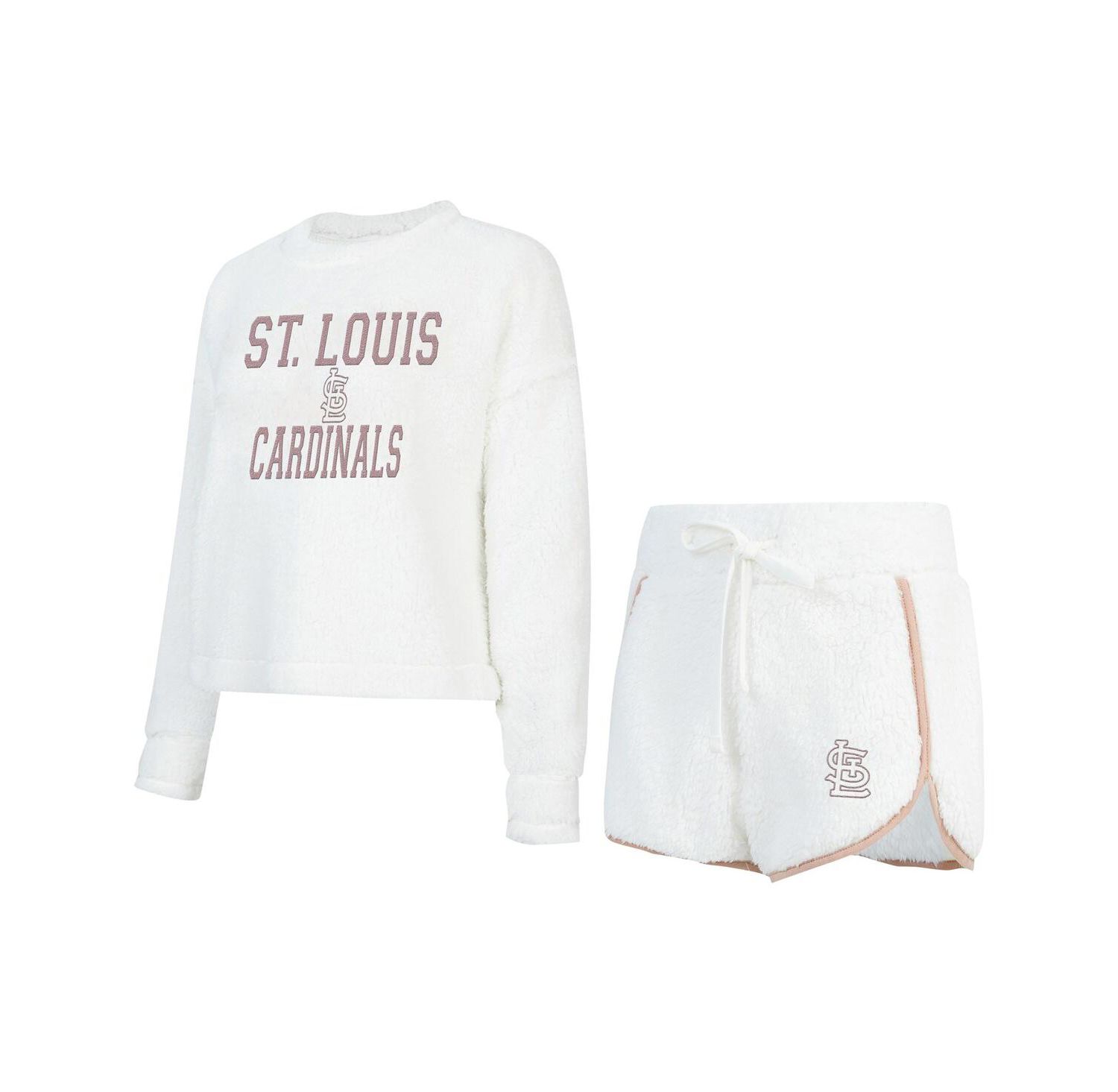 Women's 2-Piece White St. Louis Cardinals Painter Sherpa Long Sleeve Top and Shorts Set