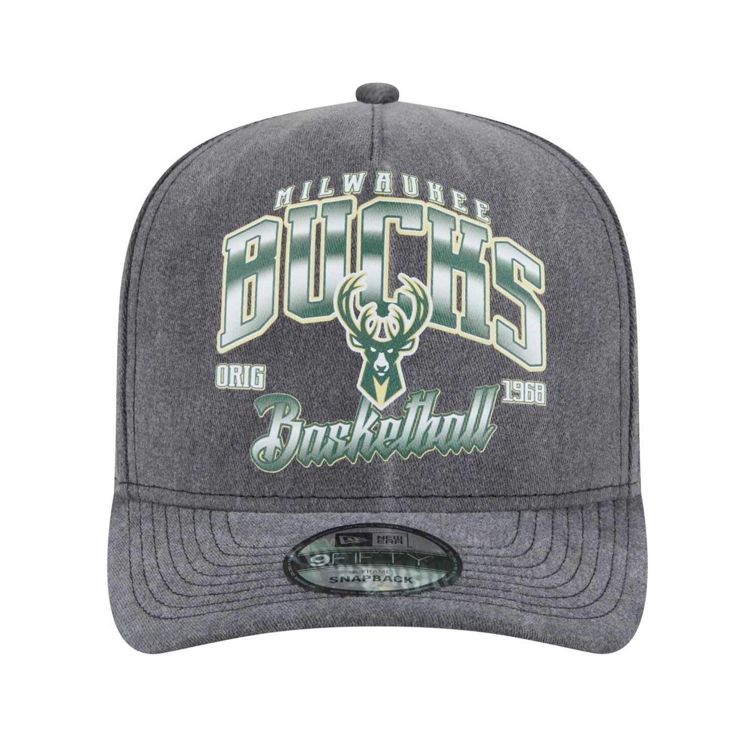 Men's Charcoal Milwaukee Bucks Throwback Washed Pre-Curved 9FIFTY Snapback Hat