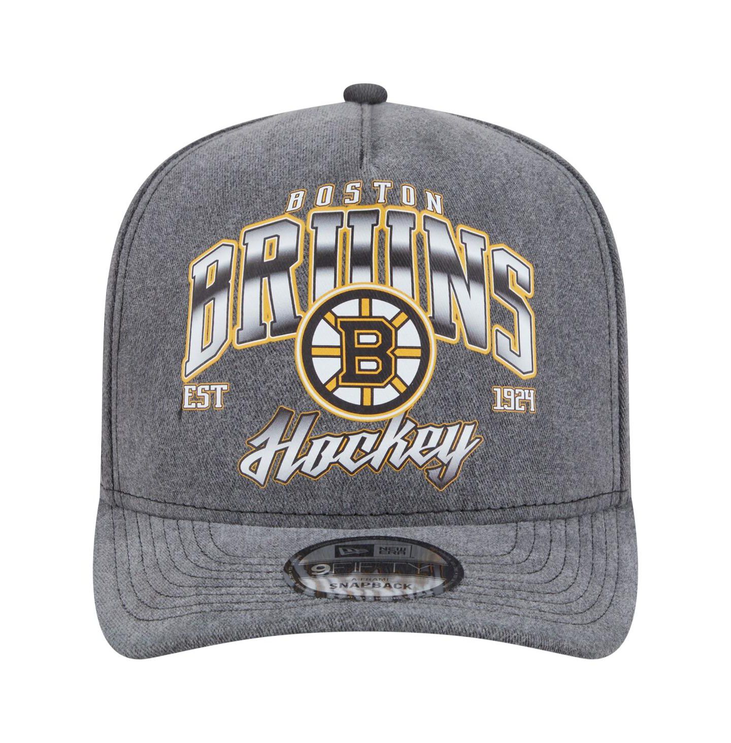 Мужская кепка New Era Charcoal Boston Bruins Throwback Washed A-Frame Pre-Curved 9FIFTY Snapback Hat — фото 2