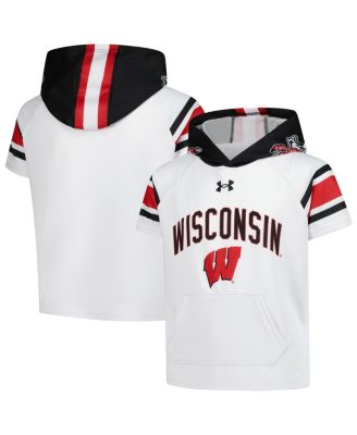 Under Armour - Big Boys and Girls&nbsp; White Wisconsin Badgers ArmourFuse Jersey Raglan Hooded T-Shirt