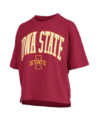 Women's Cardinal Iowa State Cyclones Nelson Arch Over Logo Waist Length Oversized Slub T-Shirt