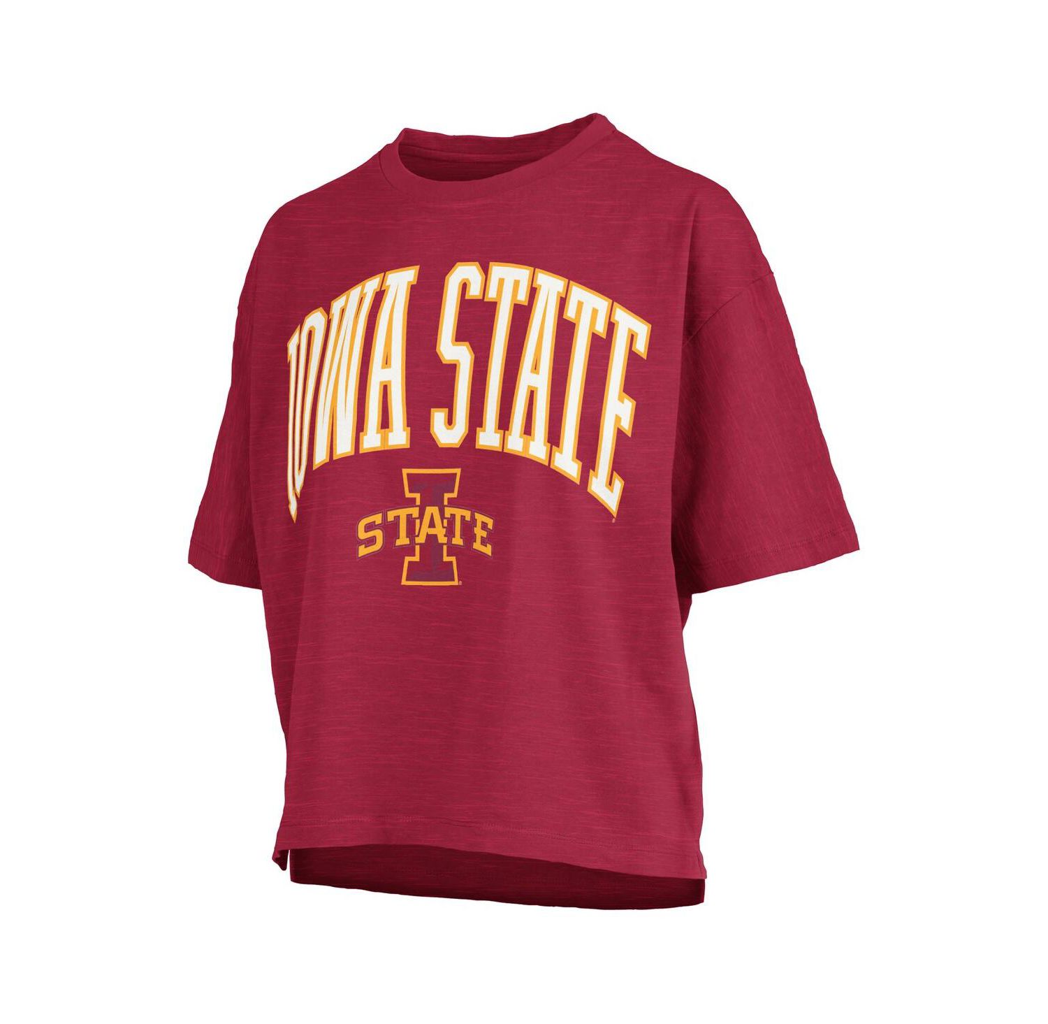 Women's Cardinal Iowa State Cyclones Nelson Arch Over Logo Waist Length Oversized Slub T-Shirt