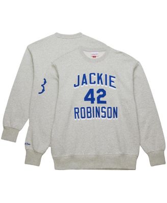 Men's Jackie Robinson Heather Gray Brooklyn Dodgers Legends Collection Vintage Logo Name Number Fleece Pullover Sweatshirt