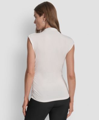 Women's Mock-Neck Sleeveless Side-ruched Knit Top, Regular & Petite