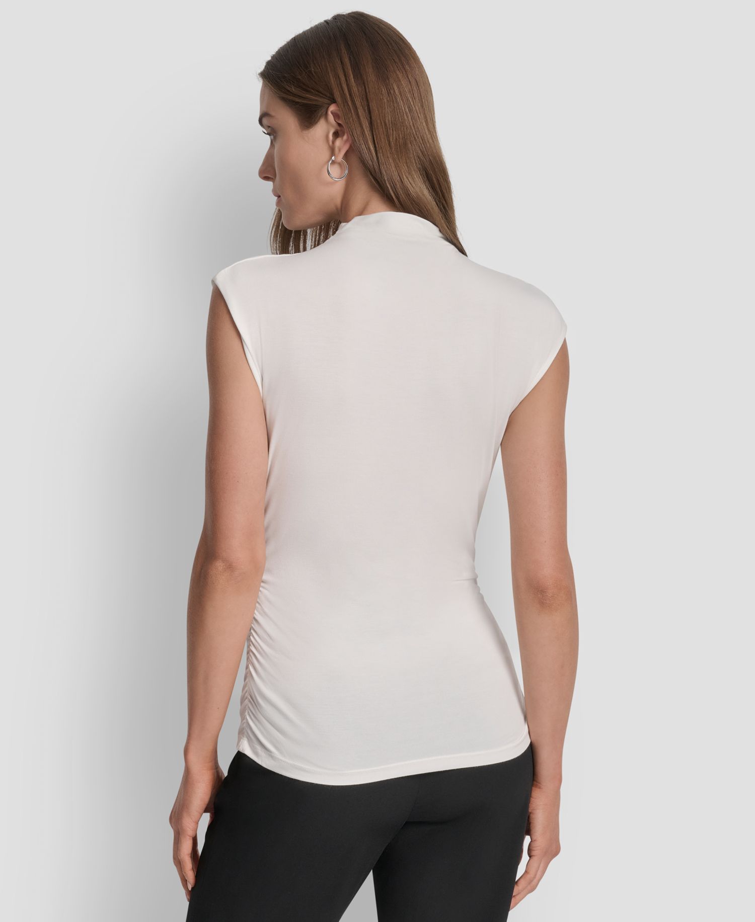 Petite Mock-Neck Sleeveless Side-ruched Knit Top