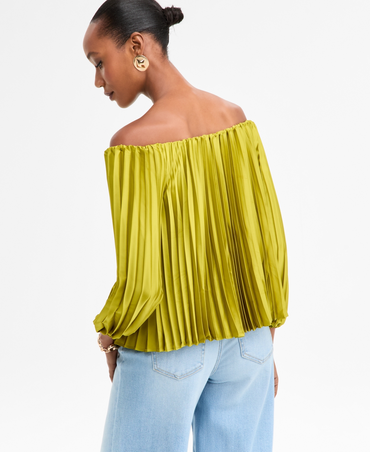 Inc International Concepts Women's Off-the-shoulder Pleated Blouse, Macy's Exclusive In Multi