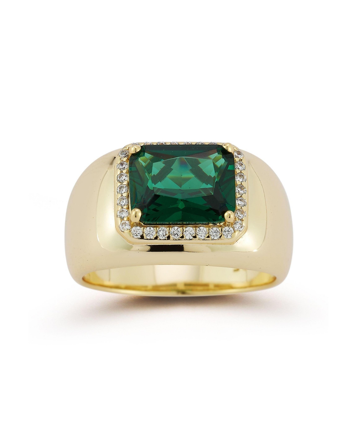 14K Gold Plated Sterling Silver Green Radiant Cut Dome Ring - Gold