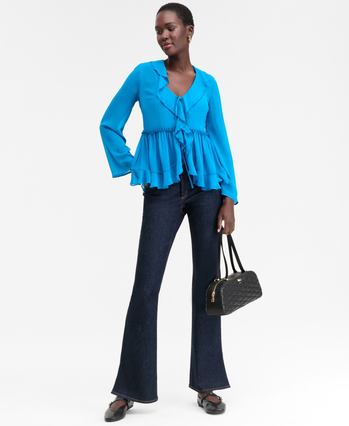 Inc International Concepts Women's Printed Ruffle-collar Top, Macy's Exclusive In Blue