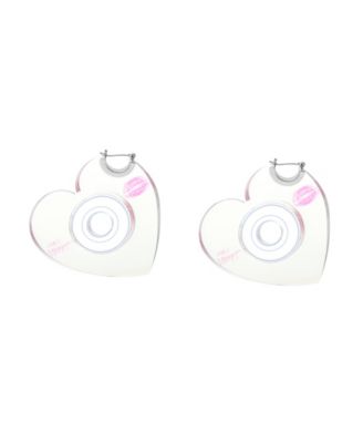 Rhodium Straight Heart CD Hoop Earrings