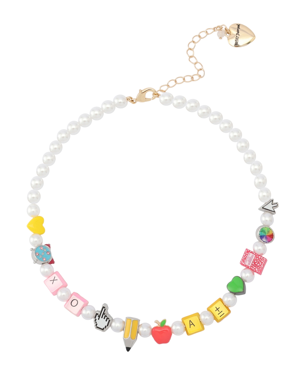 Faux Stone Straight Back to School Motif Cultivated Pearl Collar Necklace - Multi, Rhodium
