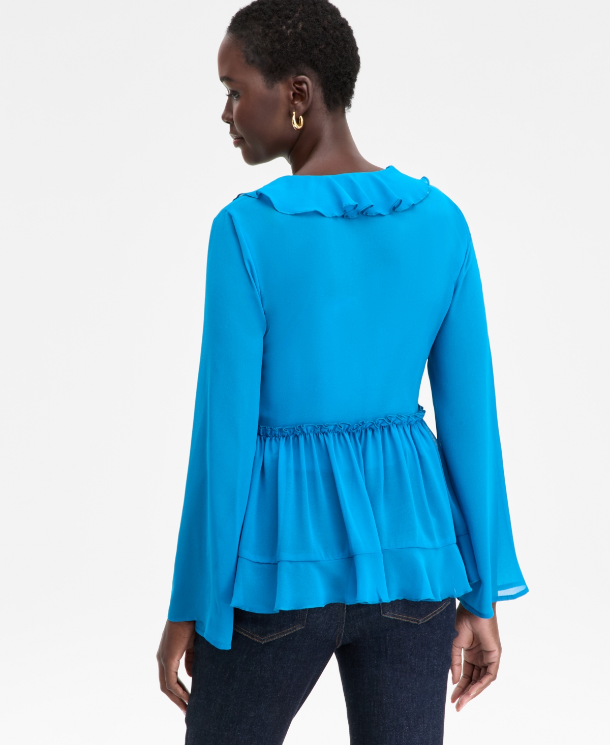 Inc International Concepts Women's Printed Ruffle-collar Top, Macy's Exclusive In Blue
