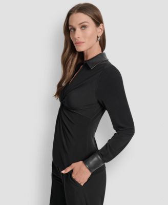 Women's Twist-Front Contrast-Trim Top