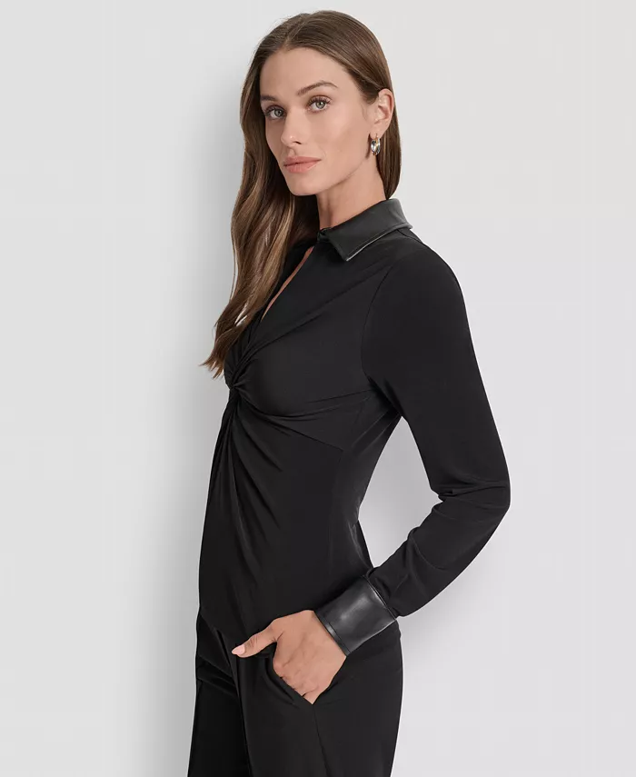 Women's Twist-Front Contrast-Trim Top - thumbnail 3