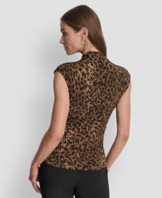 Women's Printed Mock-Neck Cap-Sleeve Top