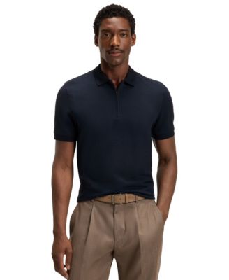 Hugo Boss - BOSS by  Men's Cotton-Silk Jacquard Zip-Neck Polo Shirt