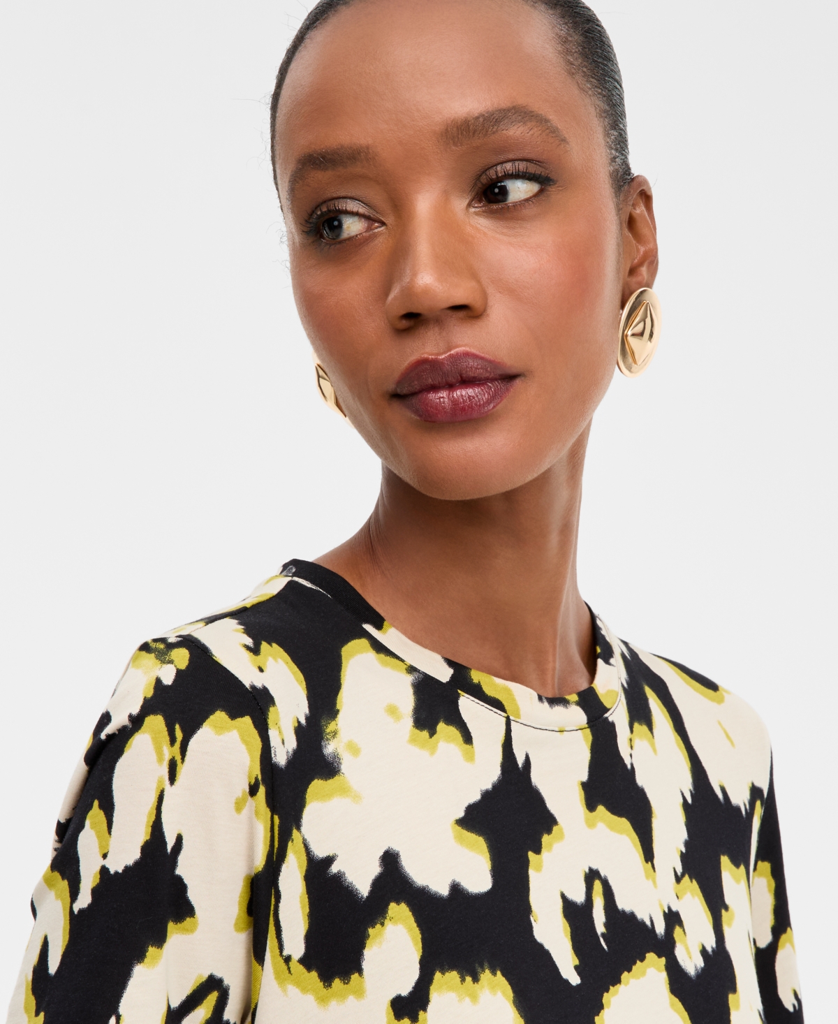 Inc International Concepts Women's Cotton Printed Ruched-waist T-shirt, Macy's Exclusive In Black