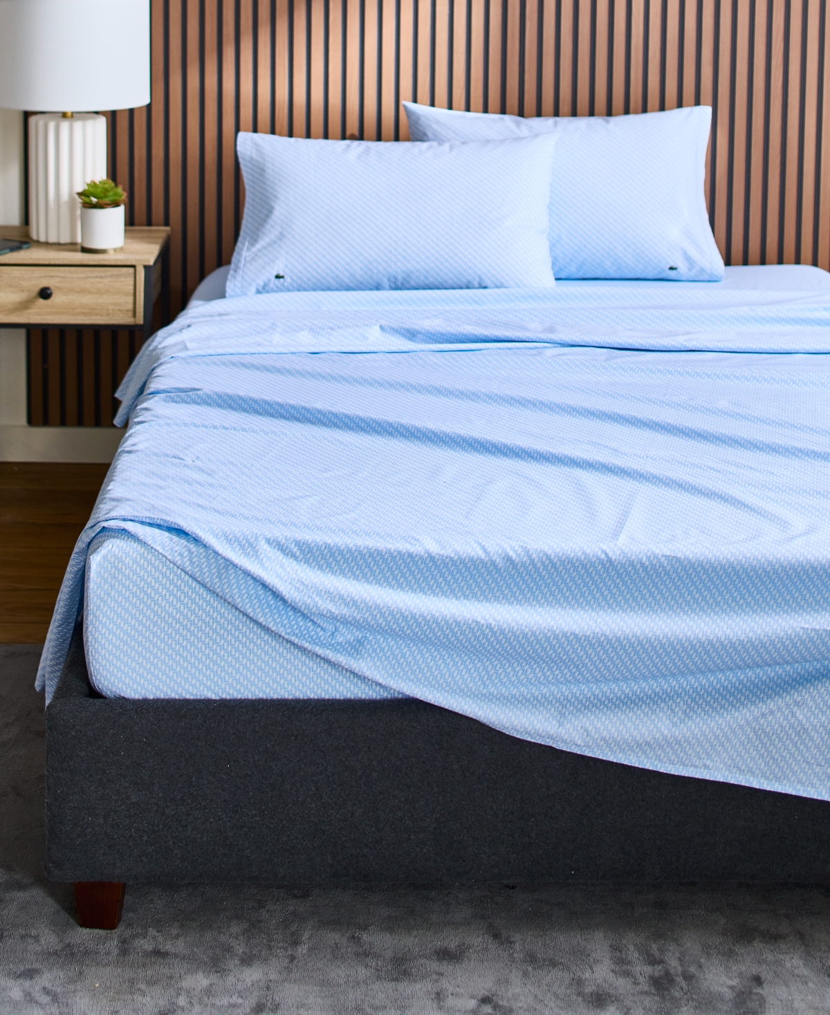 Lacoste Mini Geo Logo 200-thread Count Cotton 3-pc. Sheet Set, Twin In Blue