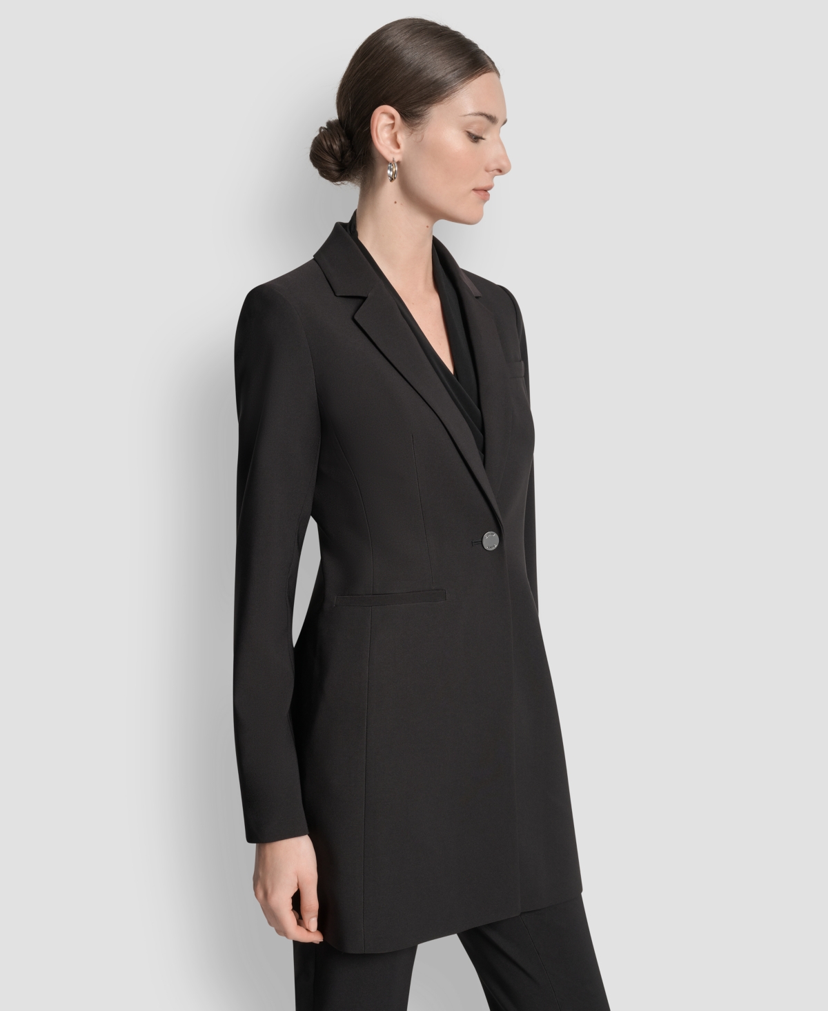 Dkny Petite Single-button Long-sleeve Blazer In Black