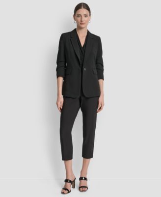 DKNY Women's Ruched-Sleeve One-Button Blazer - Macy's
