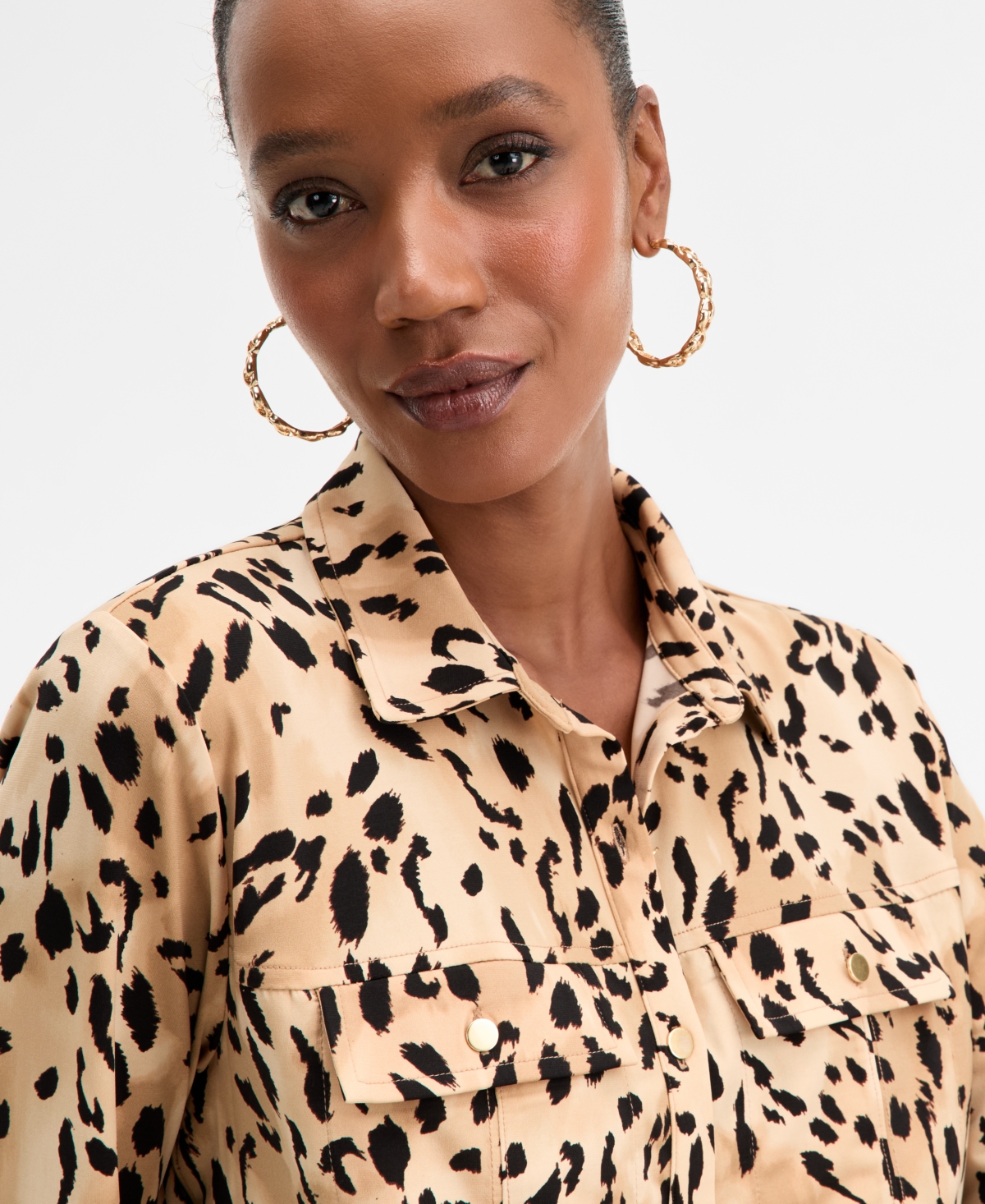 Inc International Concepts Women's Printed Utility Top, Macy's Exclusive In Brown