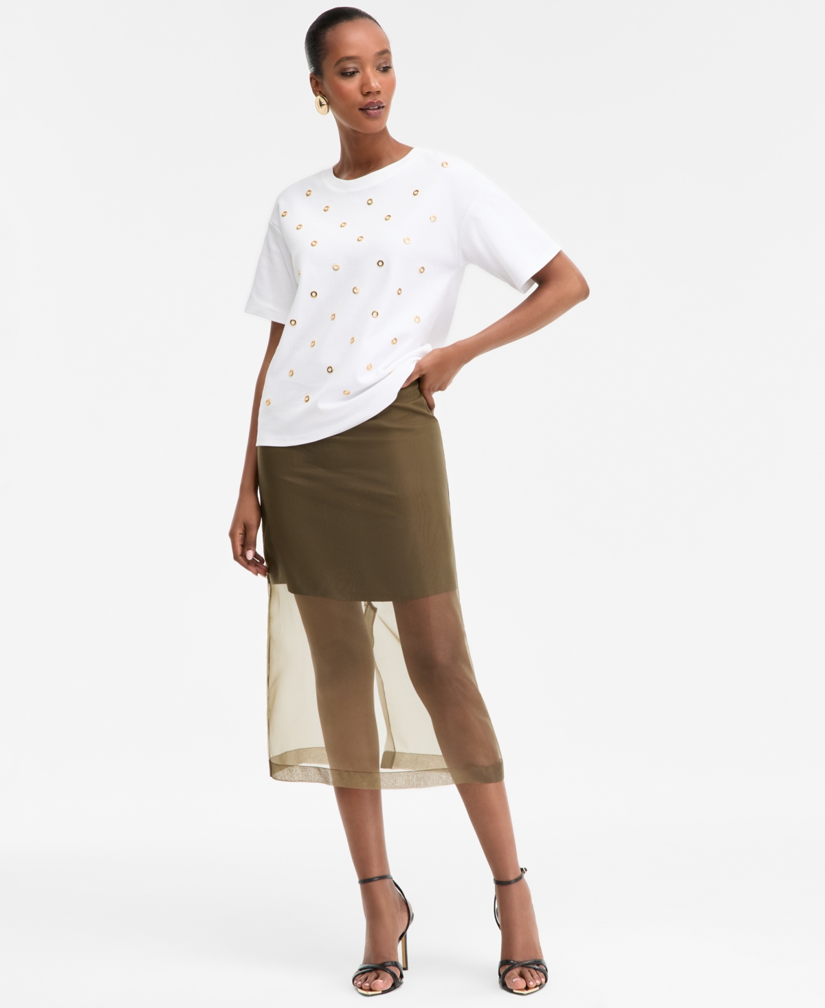 Inc International Concepts Womens Short Sleeve Grommet Top Xs 3x Macys Exclusive In White