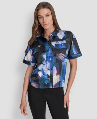 DKNY - Women's Printed Flap-Pocket Camp Shirt