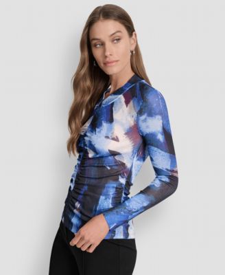 Women's Printed V-Neck Ruched Top
