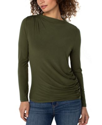 Liverpool Los Angeles - Women's Mock-Neck Long-Sleeve Shirred Knit Top