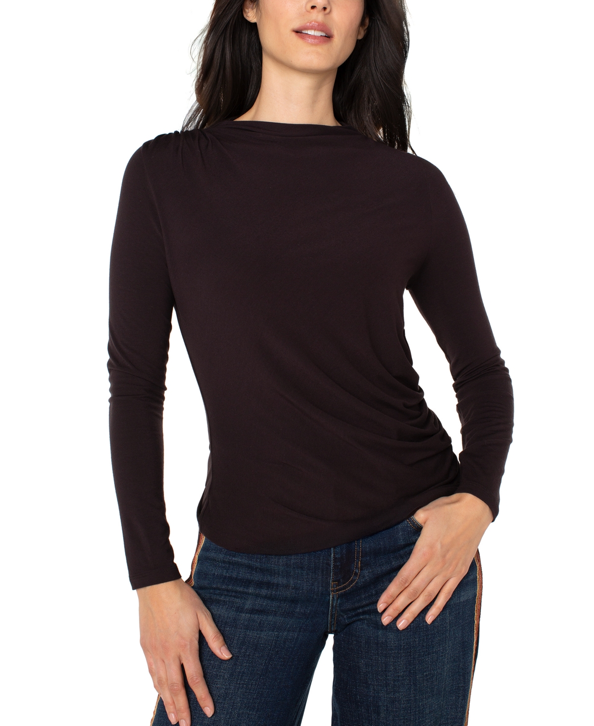 Liverpool Los Angeles Long Sleeve Ruched Knit Top In Brown