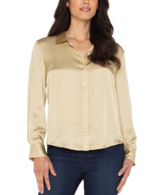Women's Long-Sleeve Button-Front Satin Shirt