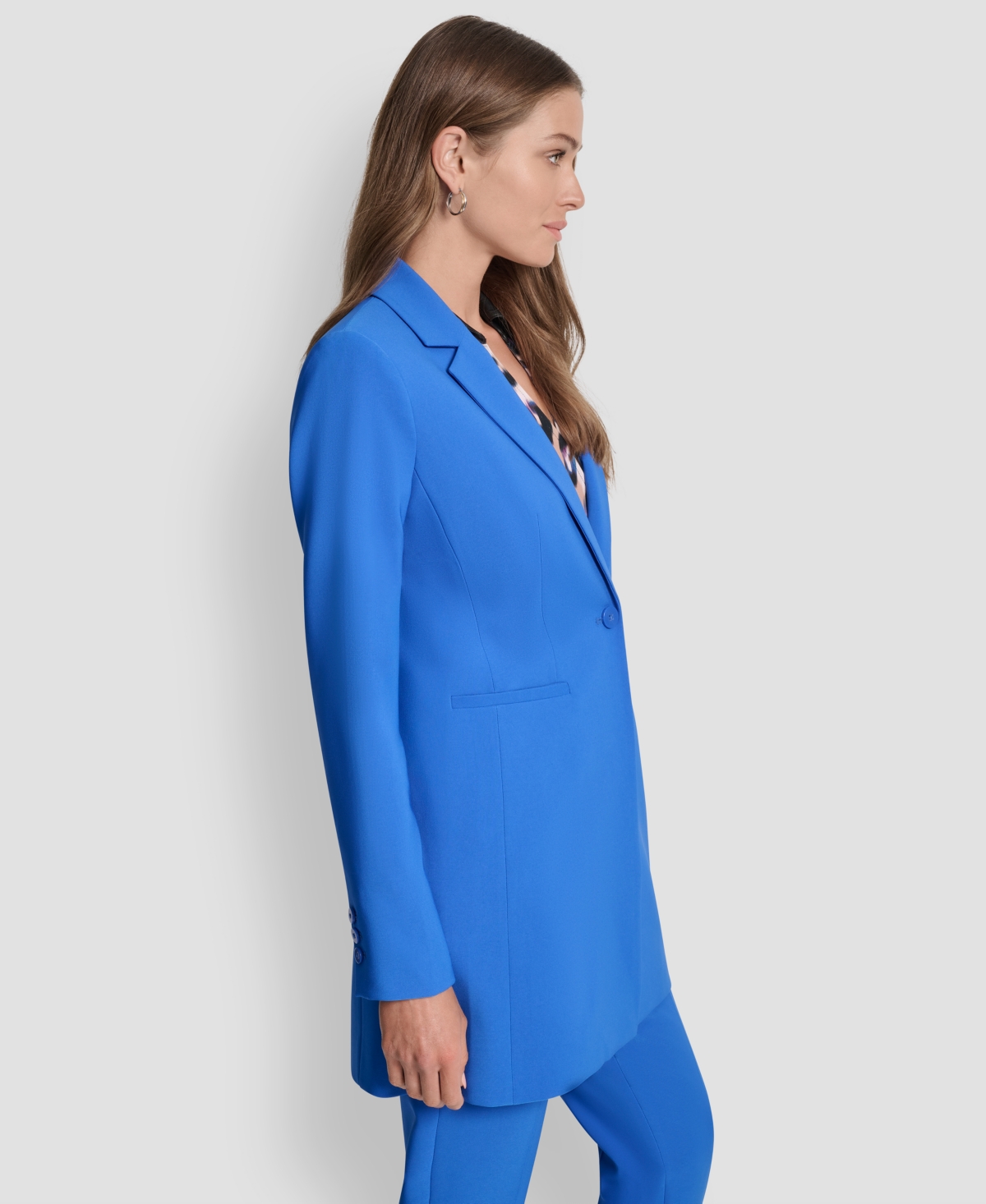 Dkny One Button Longline Blazer In Blue