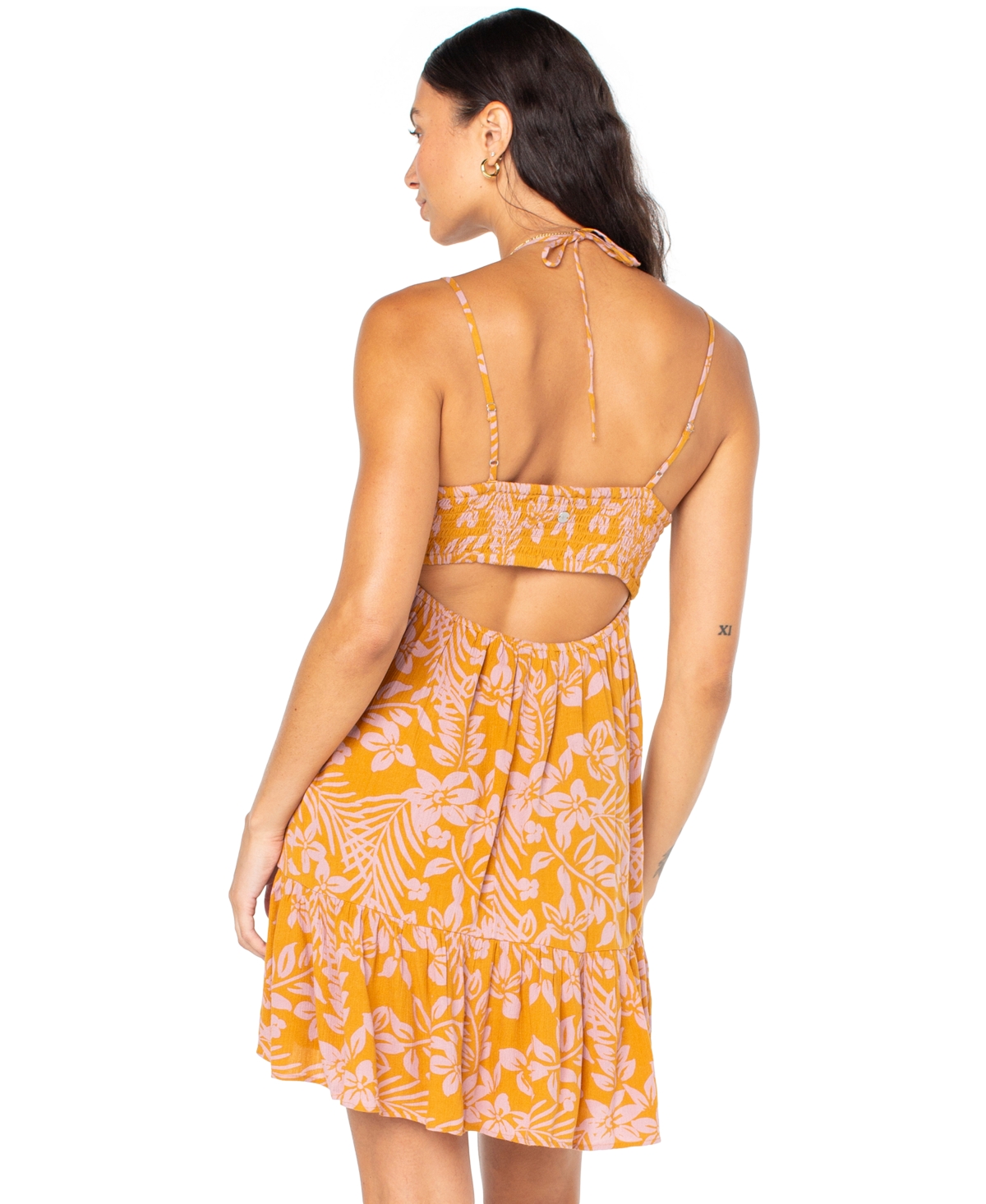 Roxy Juniors' Sunshine Crush Keyhole-front Cutout-back Dress In Orange
