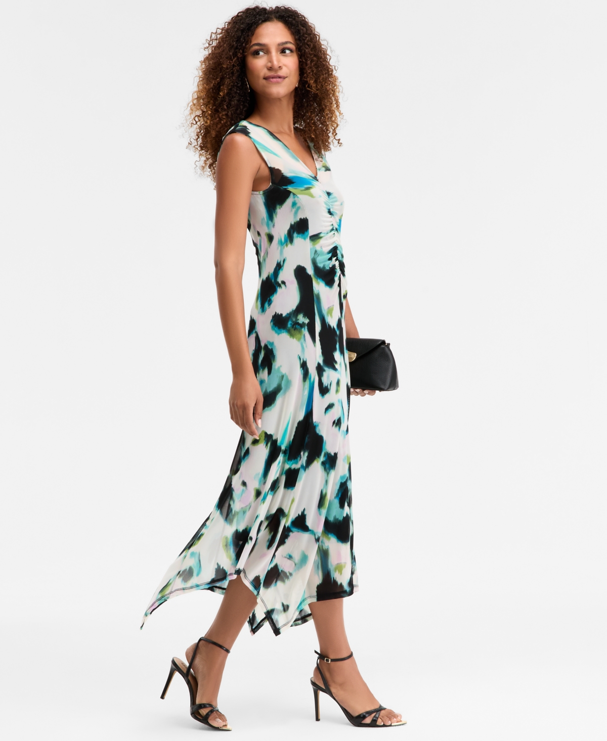 Inc International Concepts Women's Printed V-neck Ruched Dress, Macy's Exclusive In Green