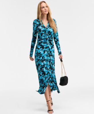 Women's Printed Long Sleeve Collared Maxi Dress, Macy's Exclusive