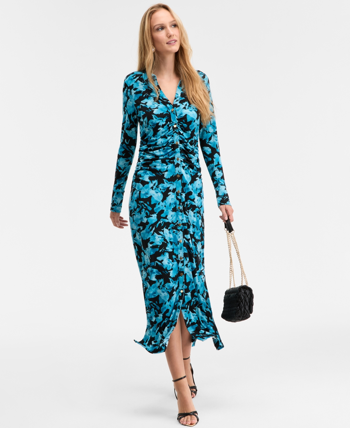 Inc International Concepts Women's Printed Long Sleeve Collared Maxi Dress, Macy's Exclusive In Multi