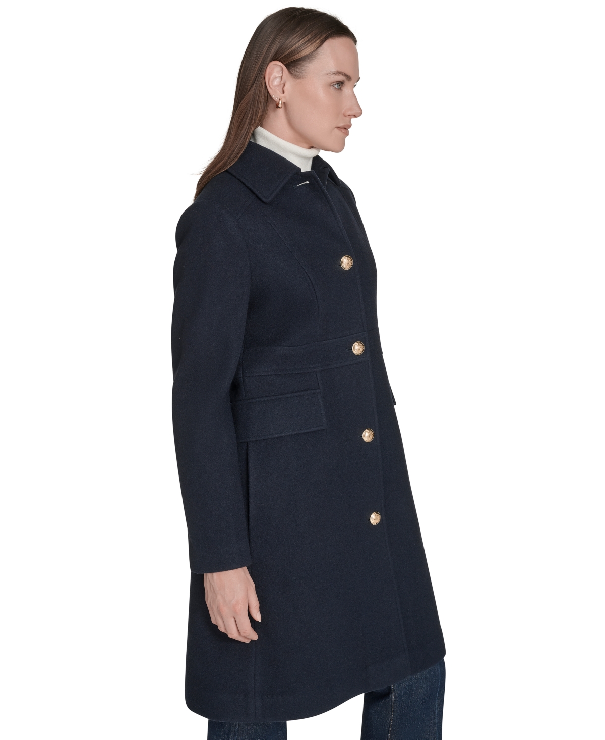 Tommy Hilfiger Women's Hooded Single-breasted Coat, Created For Macy's In Blue