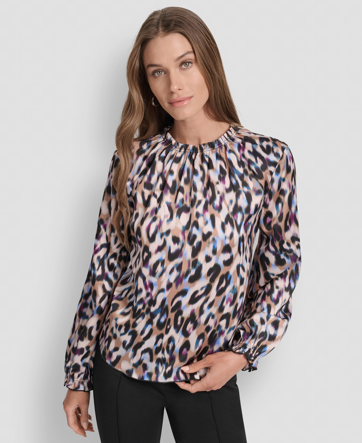 Dkny Twist Front Crinkle Satin Shirt In Multi