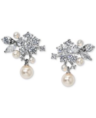 Eliot Danori - Cubic Zirconia & Imitation Pearl Cluster Drop Earrings
