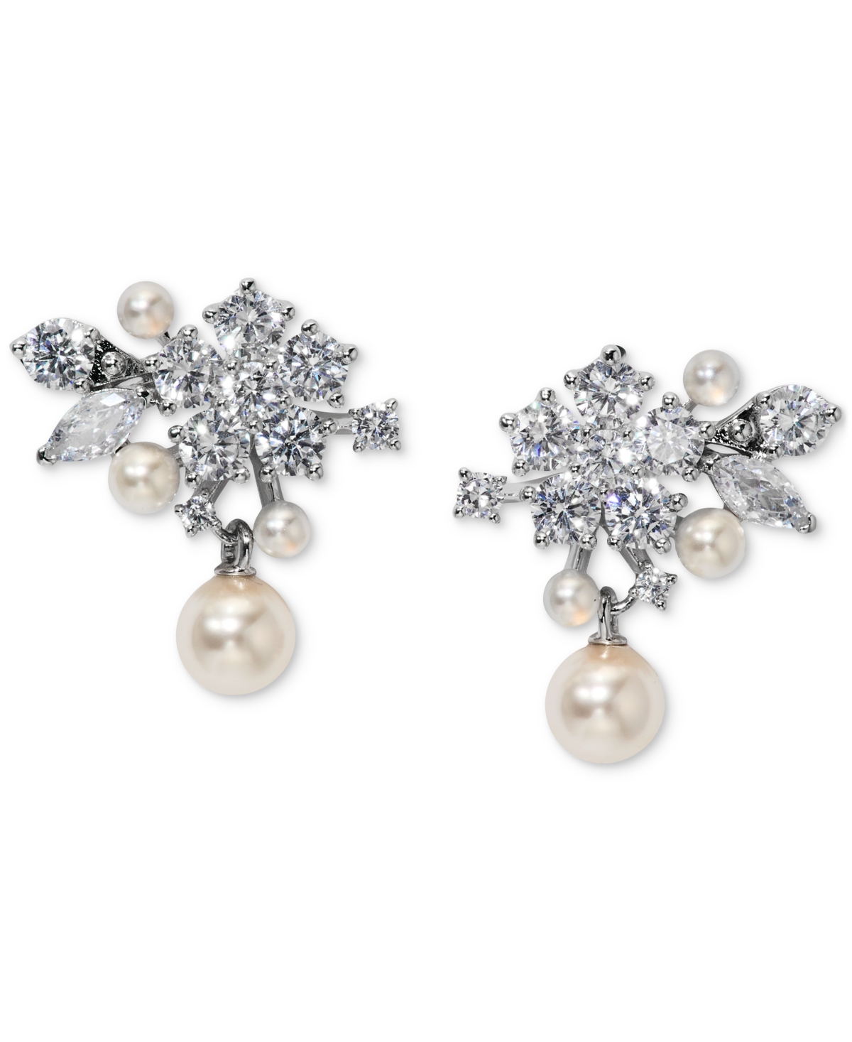 Cubic Zirconia & Imitation Pearl Cluster Drop Earrings, Exclusively at Macy's - Rhodium