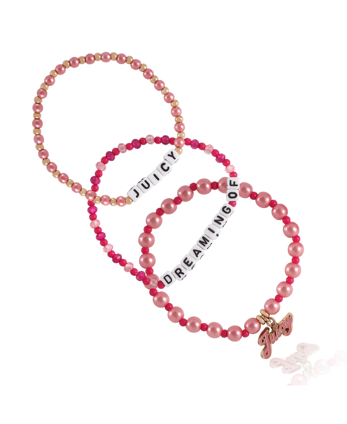Juicy Couture Beaded Bracelet Set &#x2013; Dreaming of Juicy Stackable Bracelets - Pink, white, gold