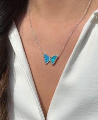 Butterfly Necklace with Lab-Grown Opal in Sterling Silver